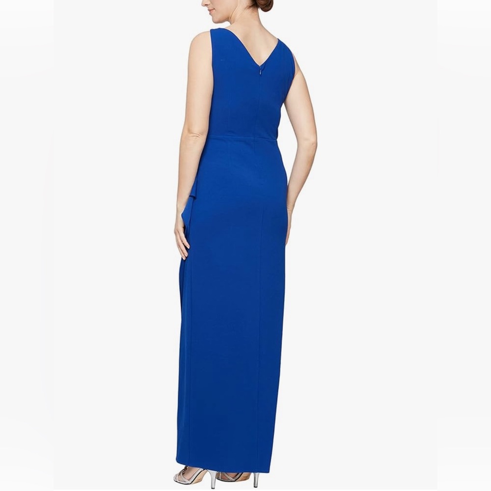 SLNY Slimming Long Ruched Gown with Ruffle - Picture 2 of 11